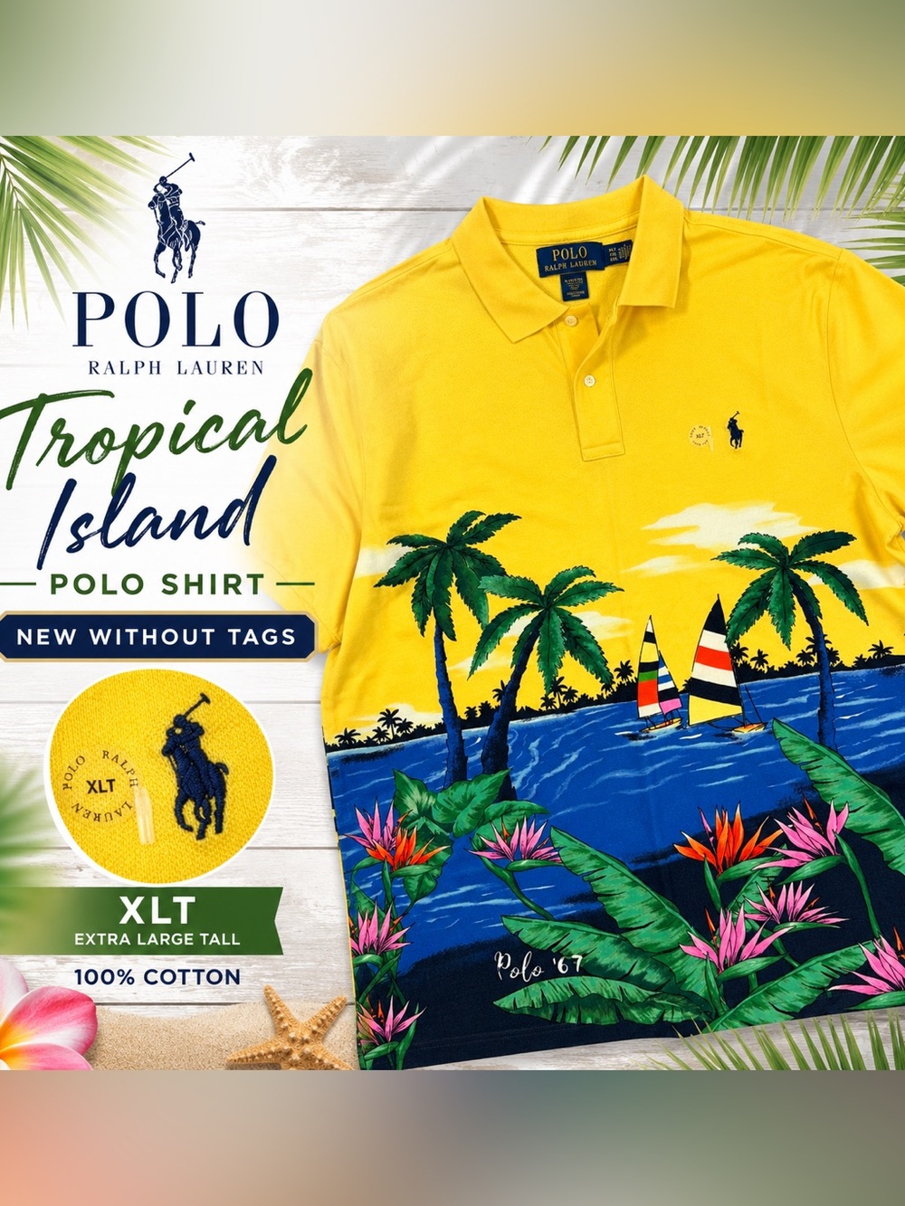 🌴 Polo Ralph Lauren Tropical Island Print Polo Shirt – New Without Tags (NWOT) - Picture 1 of 11
